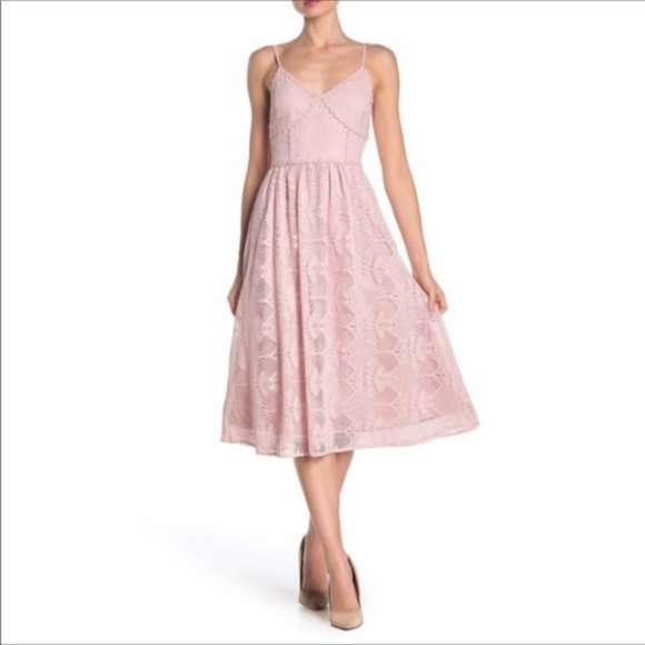 NSR Lace MIDI Dress Dusty Rose Pink - Picture 1 of 7